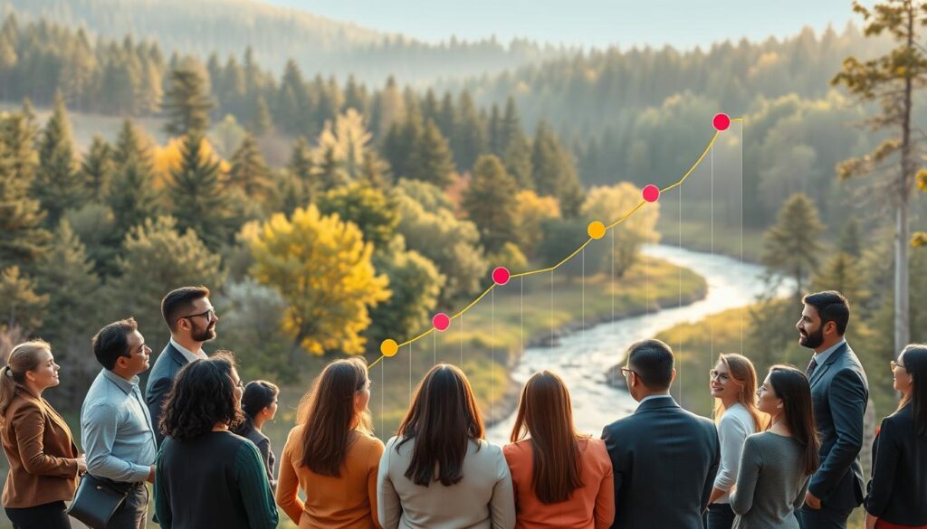 A visually engaging non-linear recovery graph symbolizing the journey of depression support, set against a tranquil backdrop of a serene, forested landscape bathed in soft morning light. In the foreground, diverse individuals of various ethnicities and ages, dressed in professional business attire, are gathered around a large, transparent chart displaying an upward trajectory with colorful markers indicating progress points. Their expressions reflect hope, cooperation, and encouragement. In the middle ground, supportive elements like trees and flowers symbolize growth and healing, while a gentle, flowing river meanders through, representing the passage of time. The atmosphere is uplifting and optimistic, evoking a sense of community and mutual support in overcoming challenges. A visually engaging non-linear recovery graph symbolizing the journey of depression support, set against a tranquil backdrop of a serene, forested landscape bathed in soft morning light. In the foreground, diverse individuals of various ethnicities and ages, dressed in professional business attire, are gathered around a large, transparent chart displaying an upward trajectory with colorful markers indicating progress points. Their expressions reflect hope, cooperation, and encouragement. In the middle ground, supportive elements like trees and flowers symbolize growth and healing, while a gentle, flowing river meanders through, representing the passage of time. The atmosphere is uplifting and optimistic, evoking a sense of community and mutual support in overcoming challenges.